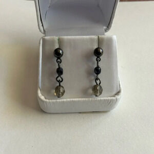 3/$20 Silver Tone Black Crystal Dangling Drop Circular Earrings